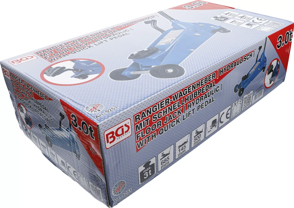 Bgs Technic Domkratas ant ratukų | hidraulinis | 3 t | su greito kėlimo pedalu (9251)
