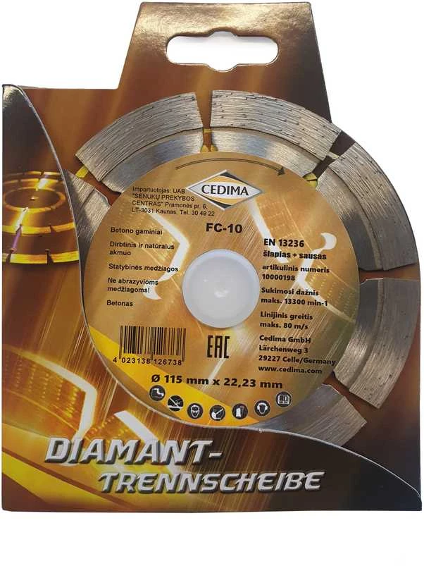 Deimantinis pjovimo diskas Cedima 115×22,23×1.6/1.9mm FC-10