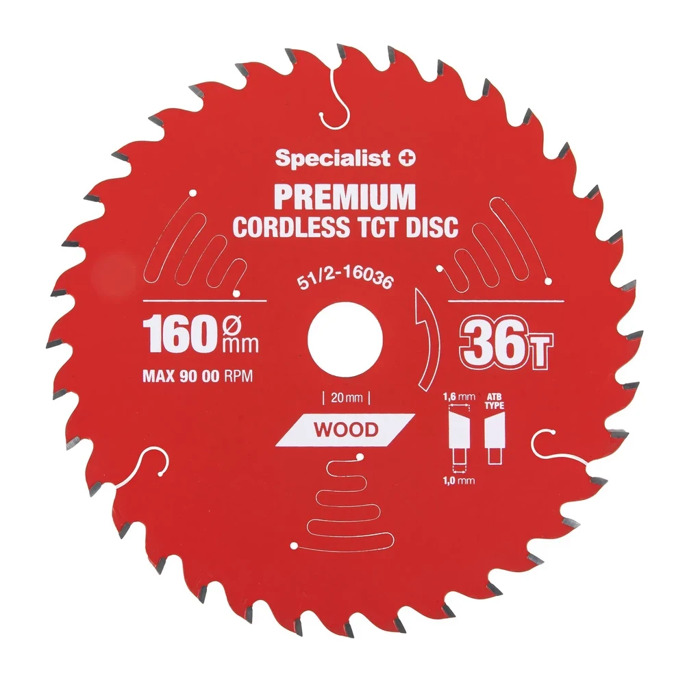 Medžio pjovimo diskas SPECIALIST+ Premium Cordless, 160 x 1,6 x 20 mm, 36 dantų, 15°, TCT