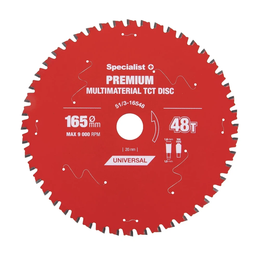 Universalus pjovimo diskas SPECIALIST+ Premium, 165 x 1,6 x 20 mm, 48 dantų, 0°, TCT