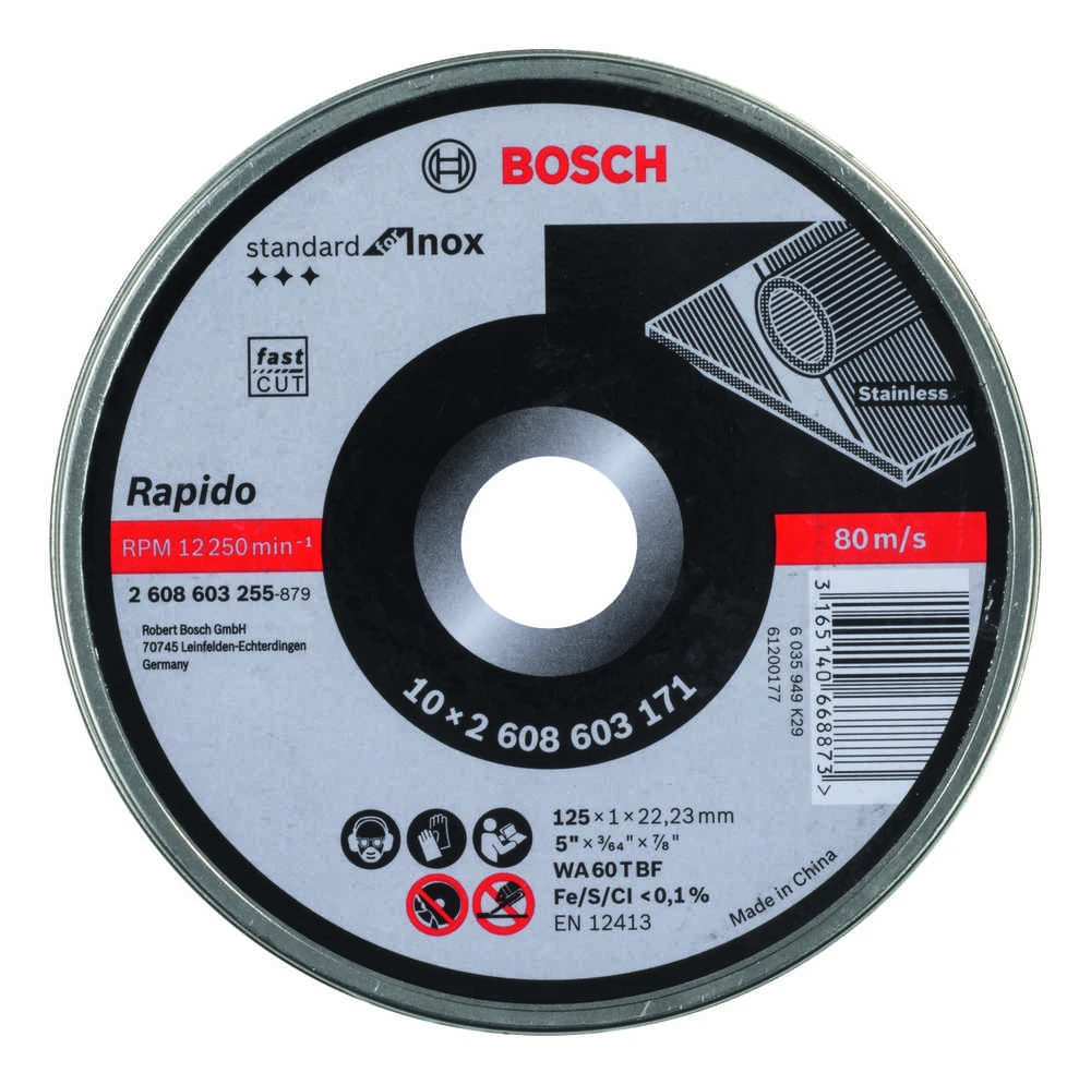 Bosch Pjovimo diskas Rapido 125x22x1mm,INOX 10vnt.