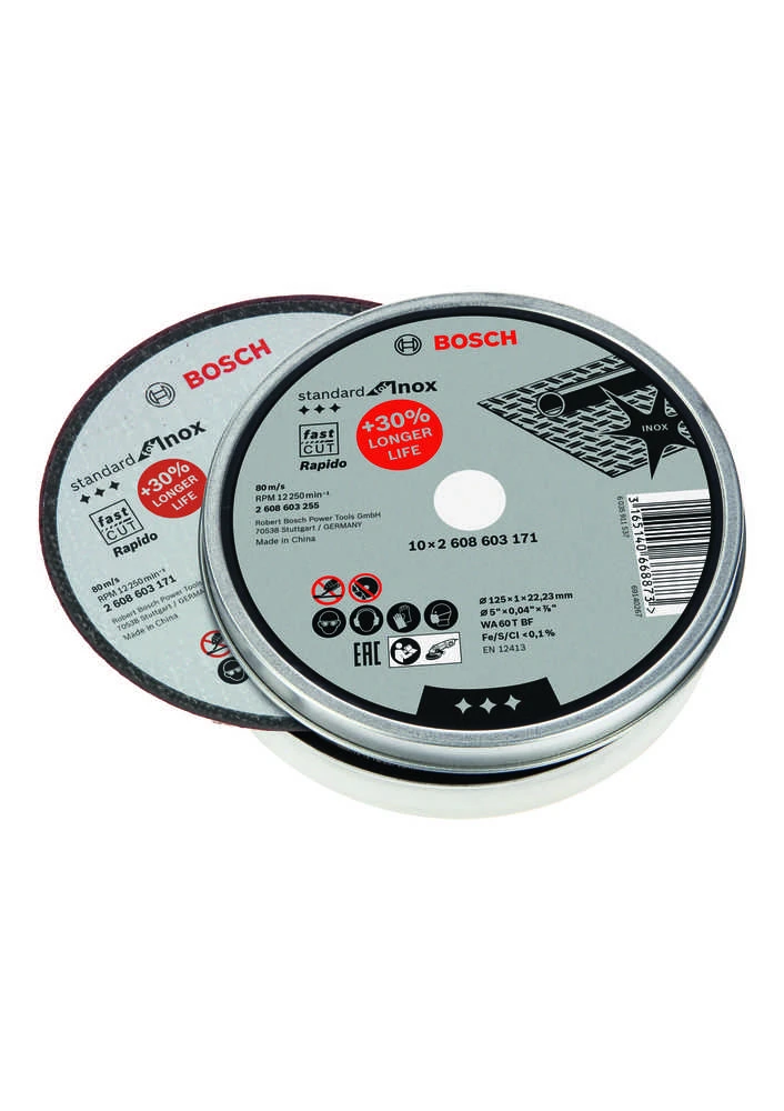 Bosch Pjovimo diskas Rapido 125x22x1mm,INOX 10vnt.