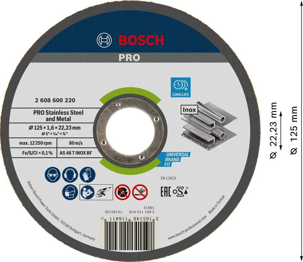 Bosch Pjov.diskas INOX 125x22x1,6 mm