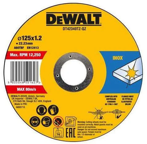 DEWALT TARCZA DO CIĘCIA METALU 125 x 1,2 x 22,2mm 10sztuk INOX