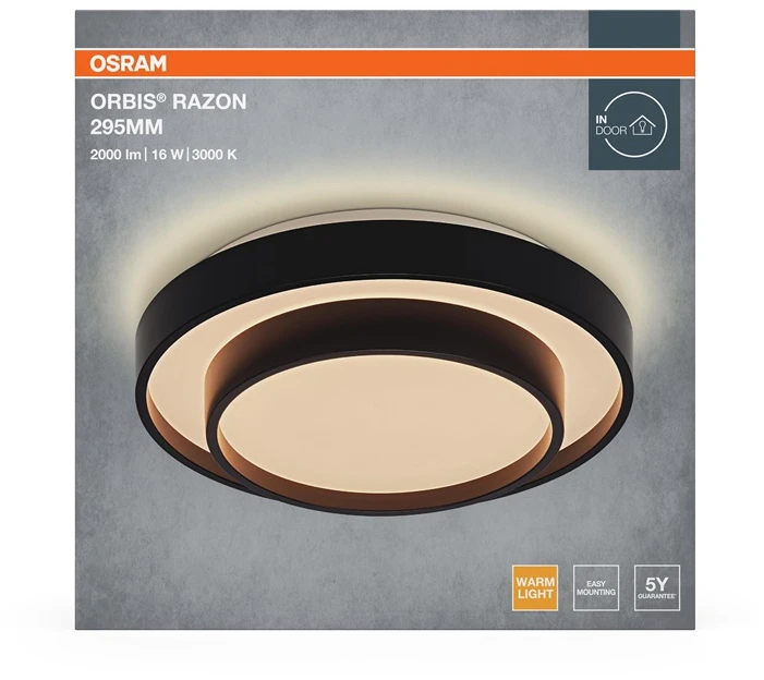 Lubinis šviestuvas Ceiling light Osram. LED. 16W. 3000K. 1000lm. Ø295. juodas