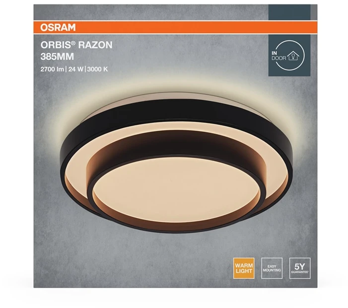 Lubinis šviestuvas Osram ceiling light. LED. 24W. 3000K. 1450lm. Ø385. juodas