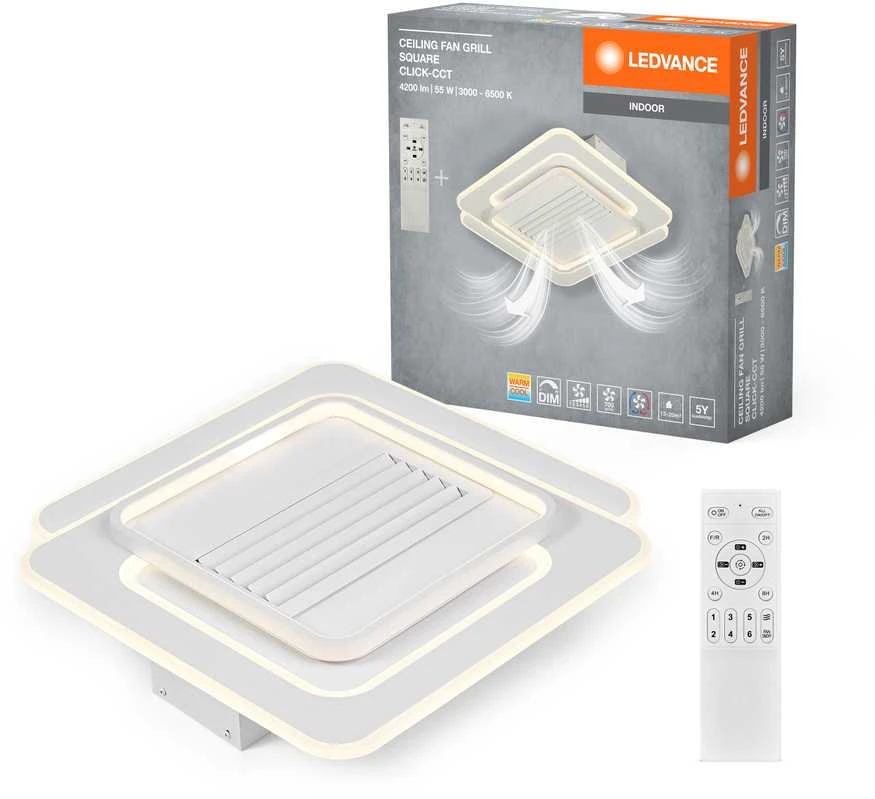 Lubinis šviestuvas Osram Ledvance lubinis ventiliatorius su grotelėmis, kvadratinis, 55 W, CCT, Baltas