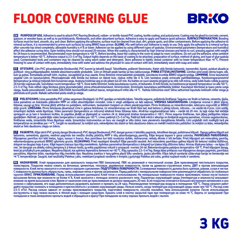 Grindų klijai Briko Cover-Lim, 3kg, balti.