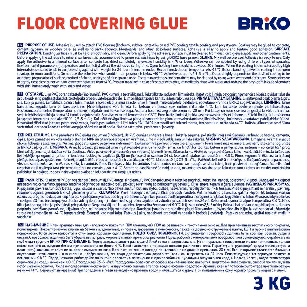 Grindų klijai Briko Cover-Lim, 3kg, balti.