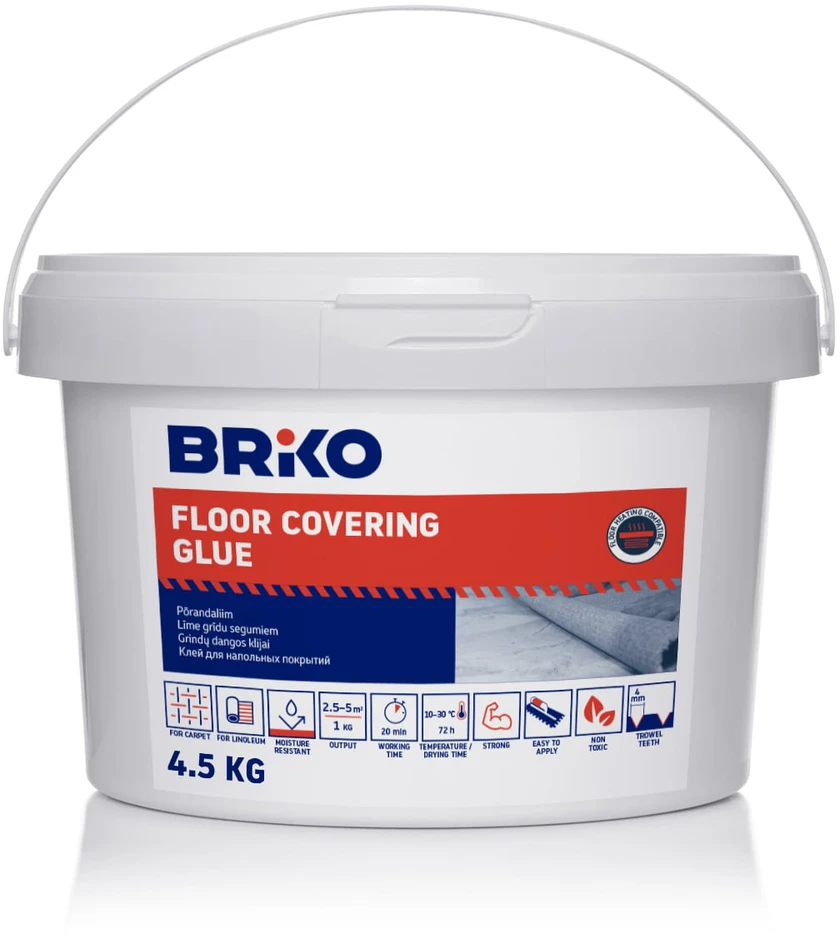 Grindų klijai Briko Cover-Lim, 4,5kg, balti.