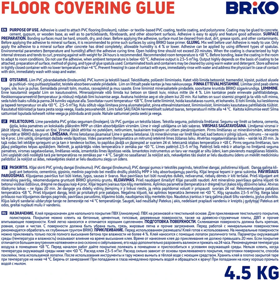 Grindų klijai Briko Cover-Lim, 4,5kg, balti.