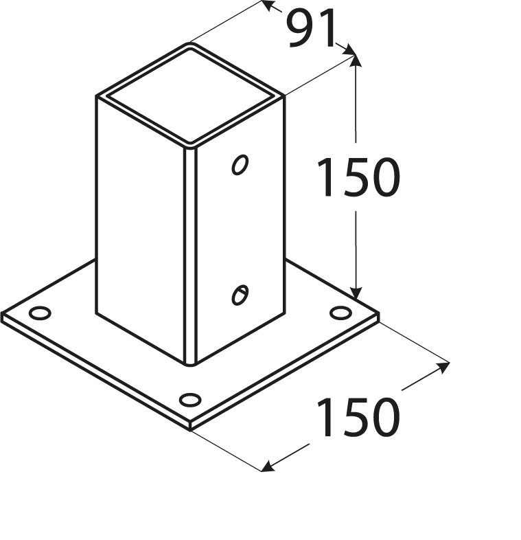 Grundline Domax Stulpo pagrindas, prisukamas prie betono, 91x150x2mm, cinkuotas