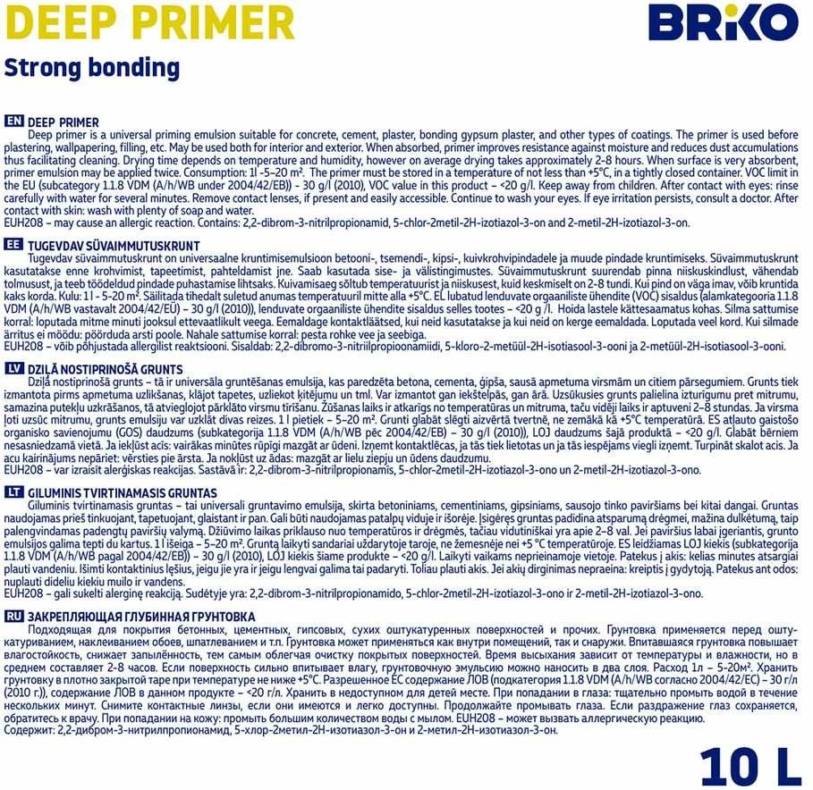 Briko GILUMINIO TVIRTINIMO GRUNTAVIMO PLYTOS 10 L