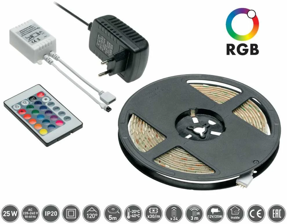LED juostų RBG rinkinys GTV, 5 m., IP20, LD-ZL5RGB150-00