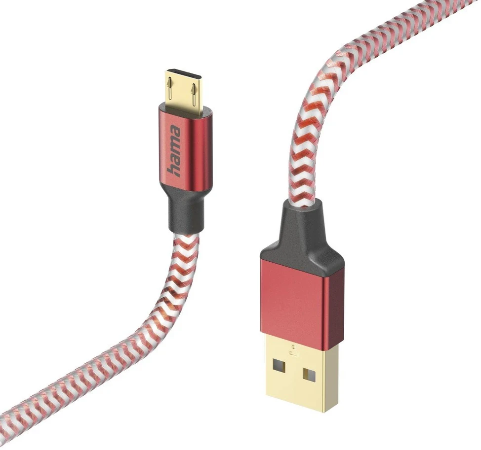 Hama Raudonas atspindintis USB-A–Micro-USB įkrovimo laidas 1,5 m