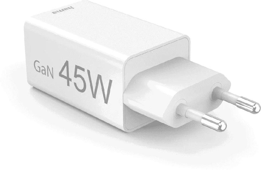 Hama mini GaN 45W PD/QC 1x USB-C, 1x USB-A balta