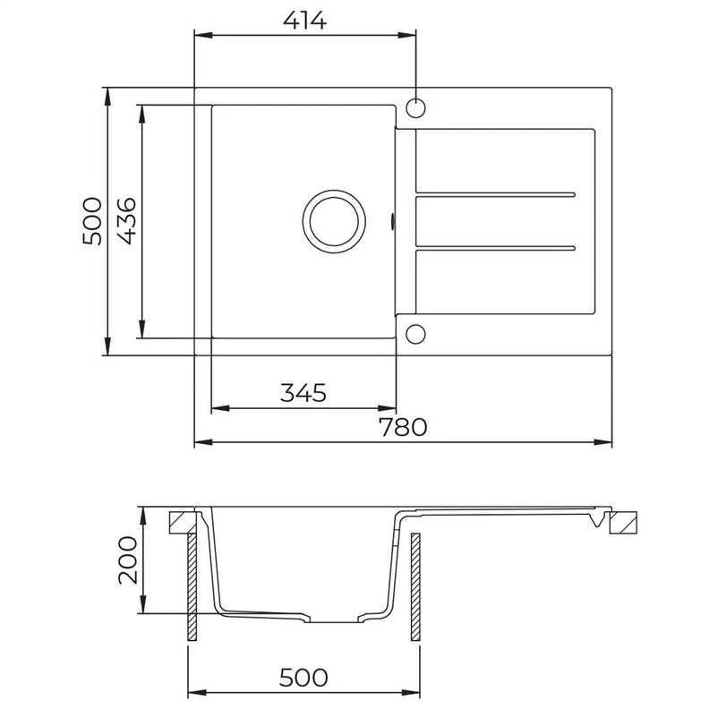 Helika Plautuvė Aquasanita Tesa SQT101-601AW, akmens masė, 780 mm x 500 mm x 200 mm