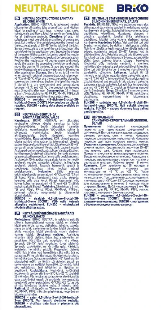 Hermetikas Briko Neutralus silikonas, 300 ml, baltas.