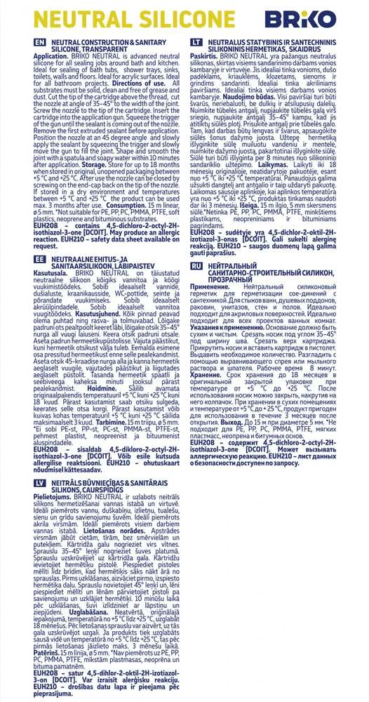 Hermetikas Briko Neutralus silikonas, 300 ml, skaidri spalva.