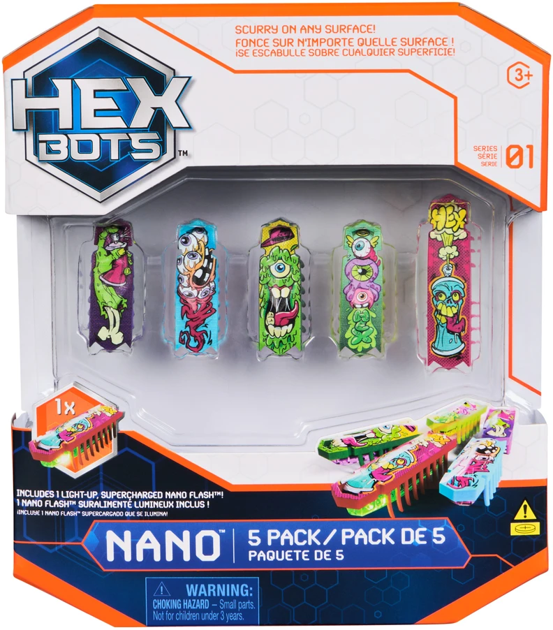Interaktyvios šviečiančios nano figūrėlės HEX BOTS, 5 vnt.