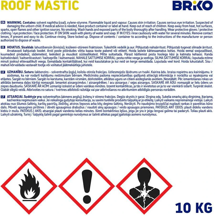 Hidroizoliacinė mastika Briko, 10 kg, juodos spalvos.