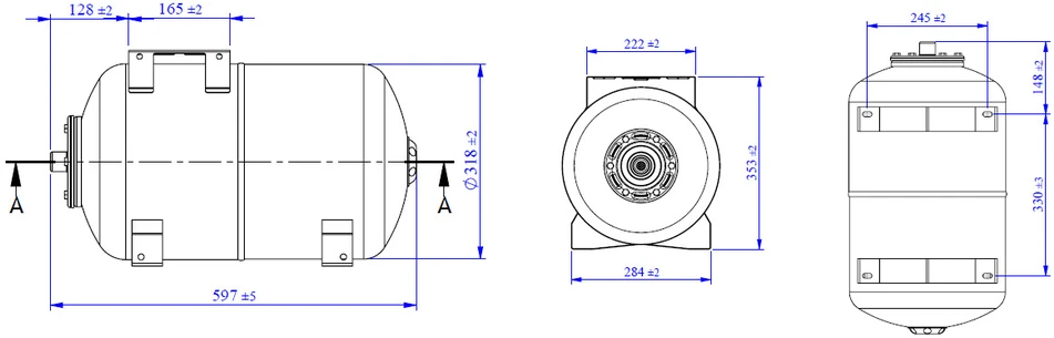 Horizontālais hidrofora rezervuārs Varem US041362CS0A2000, 40 l, 1 colla – Ārējā vītne