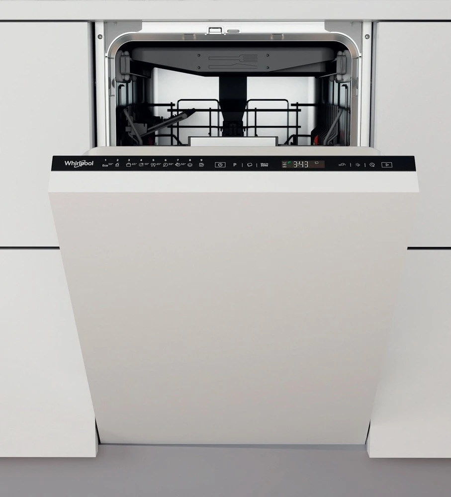 WHIRLPOOL Indaplovė WSIP4O33PFE, D energijos klasė (senas A+++), 45 cm, Powerclean PRO, Trečias krepšelis, 9 programos