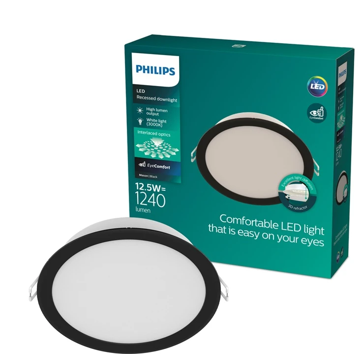 „Philips“ LED įleidžiamas šviestuvas. 12,5 W. 3000 K. Ø12,5. Juodas