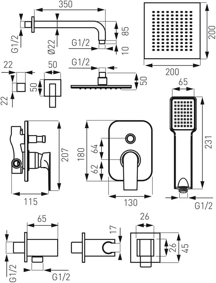 Potinkinis dušo komplektas Ferro Squerto SET-SQ1-P