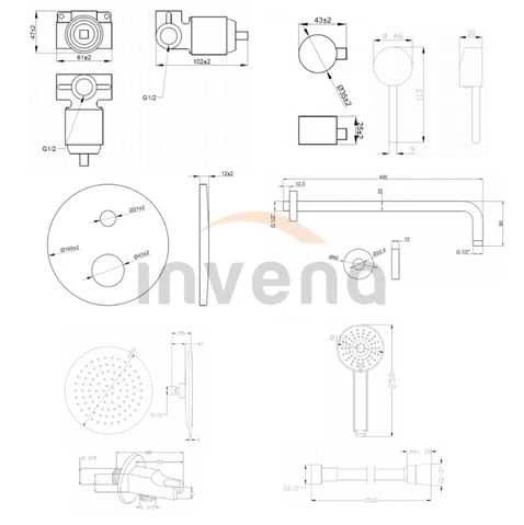 Potinkinis dušo komplektas Invena Dafni BS-88-014-A, juoda sp.