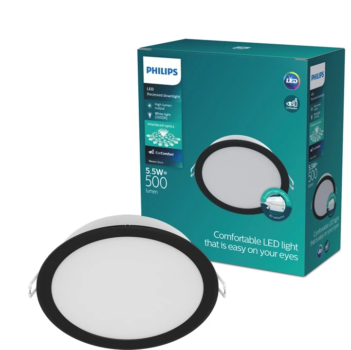Nezatříděno „Philips“ LED įleidžiamas šviestuvas. 5,5 W. 3000 K. Ø9, juodas