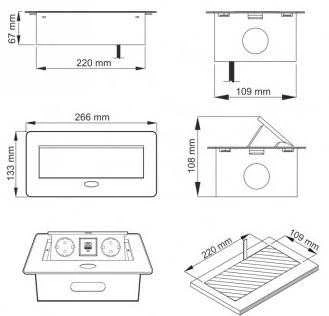 Įmontuojamas ilgintuvas Design Light, 3 x 1,5 mm², 3 m, 2 lizdų, 2USB