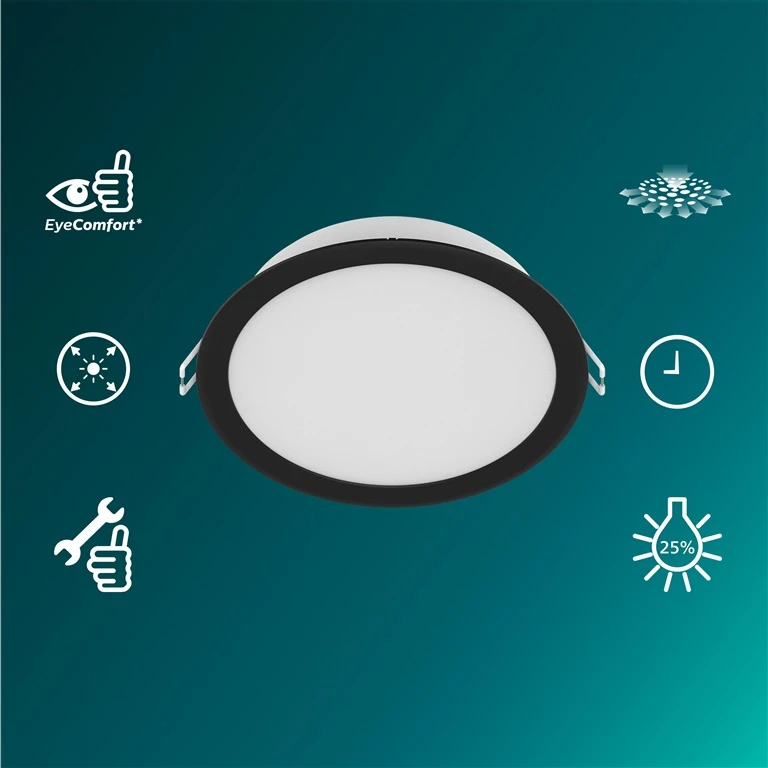 Recessed Philips LED luminaire. 16.5W. 3000K. Ø16.5. juodas