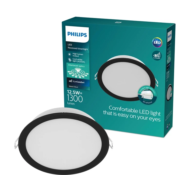 Įleidžiamas „Philips“ LED šviestuvas. 12,5 W. 4000 K. Ø12,5. juodas