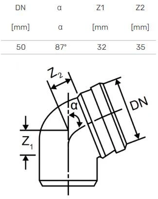 Alkūnė vidaus kanalizacijai Magnaplast Skolan, 58 mm, 87 °