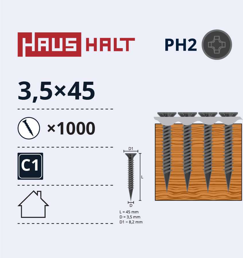 Haushalt Sourcing Mediniai varžtai 3,5x45, 1000 vnt.