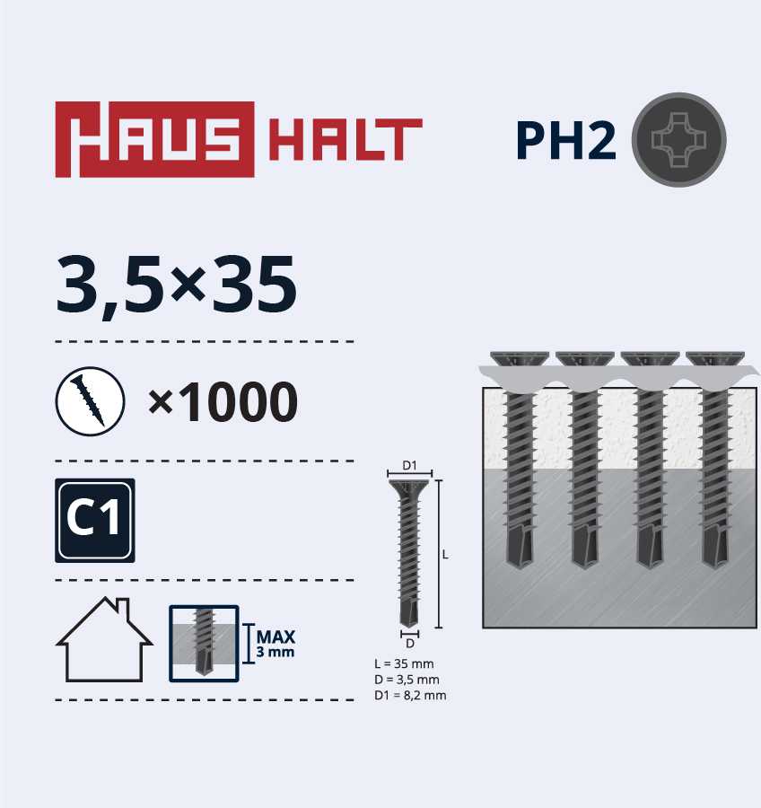 Haushalt Sourcing Varžtai diržiniame metaliniame grąžte 3,5x35 1000