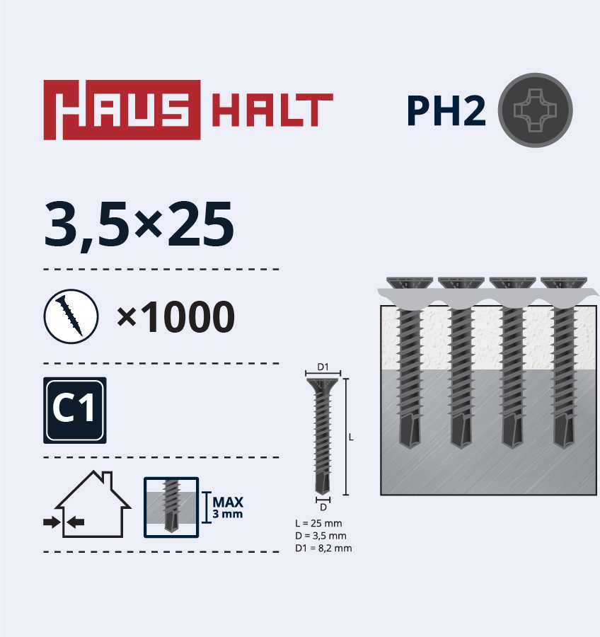 Haushalt Sourcing Varžtai diržiniame metaliniame grąžte 3,5x25 1000