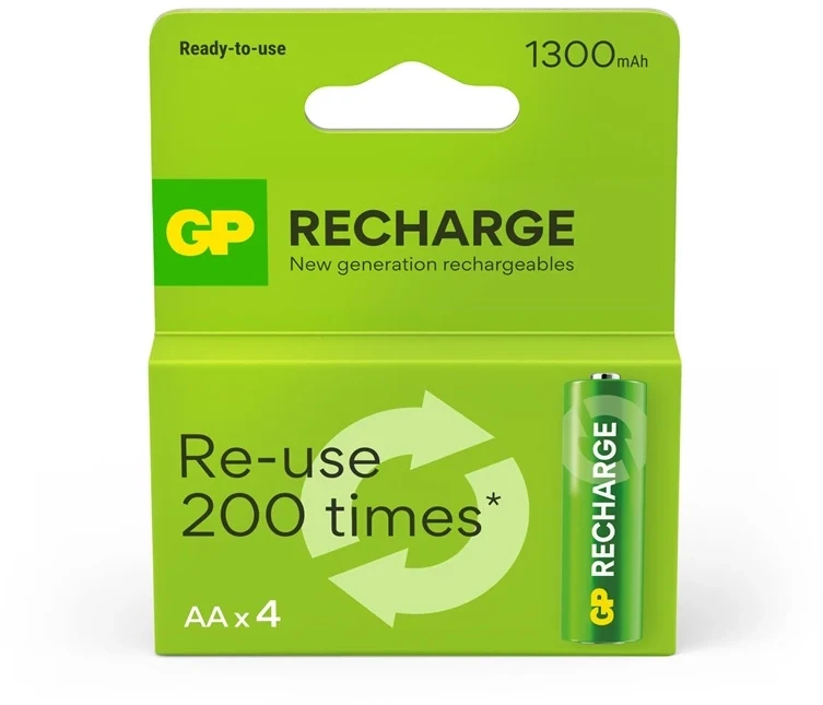 Įkraunami elementai GP RECHARGE AA. 1300mAh. 4 vnt.