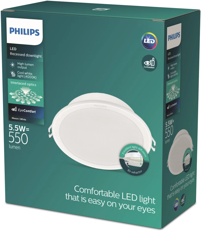 Įleidžiamas šviestuvas Philips Meson, 4000°K, LED, baltos spalvos.