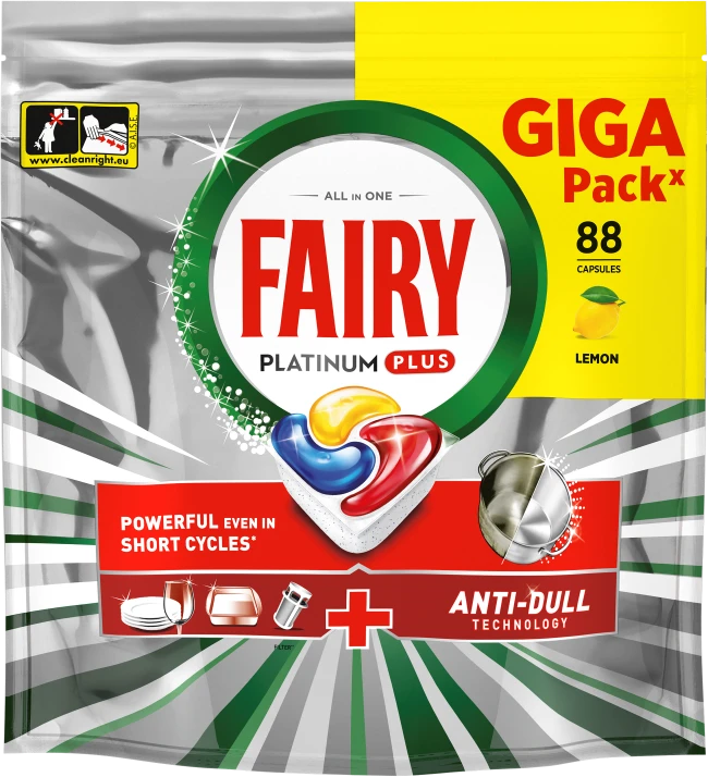 Fairy Platinum Plus All In One Lemon Indaplovių Tabletės, 88 vnt.