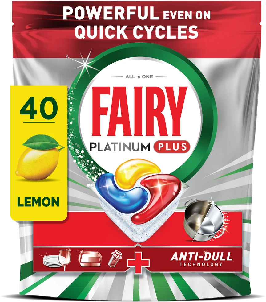 Fairy Platinum Plus All In One Lemon indaplovių tabletės, 40 vnt.