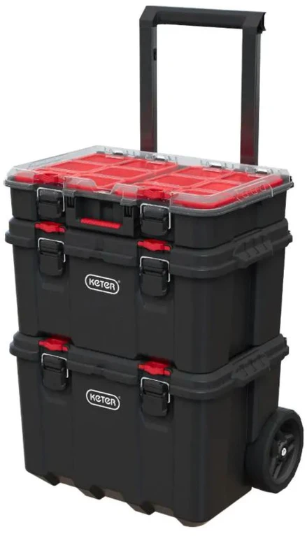 Dėžė Keter STACK N ROLL, juoda/raudona