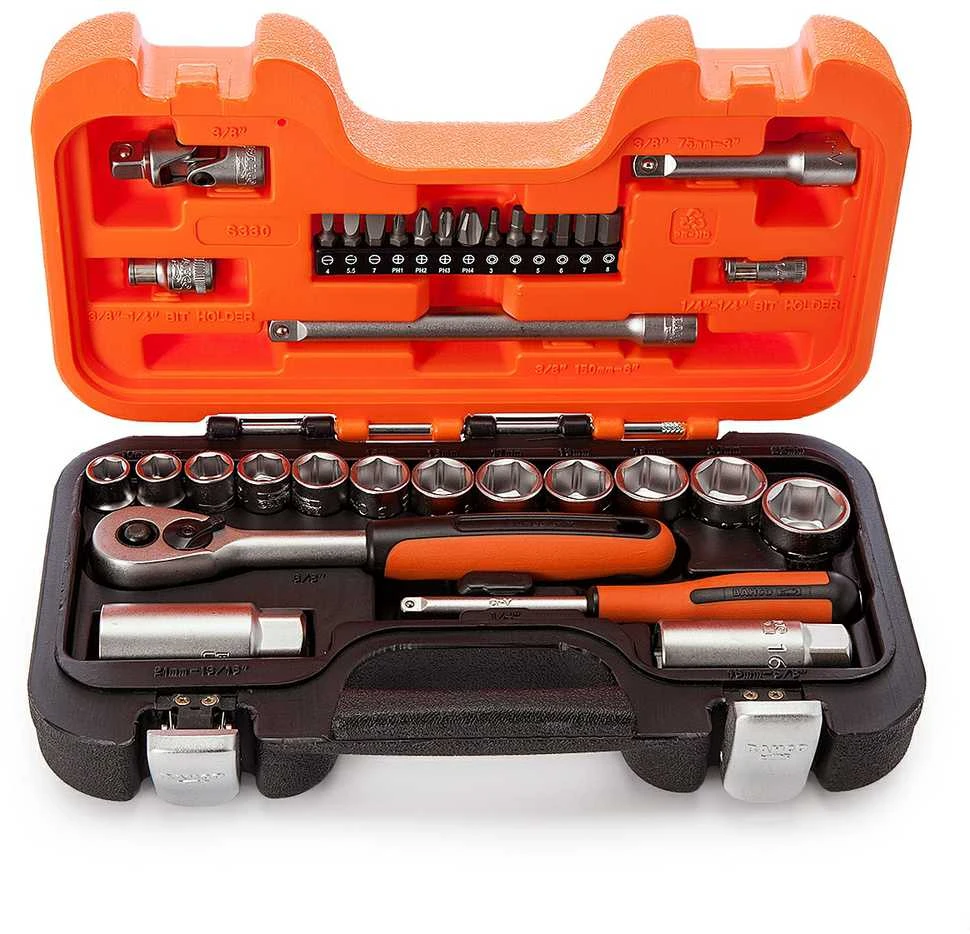 Bahco Galvučių rinkinys 3/8",1/4" priedai, 34vnt. „Dynamic-Drive“ profilis