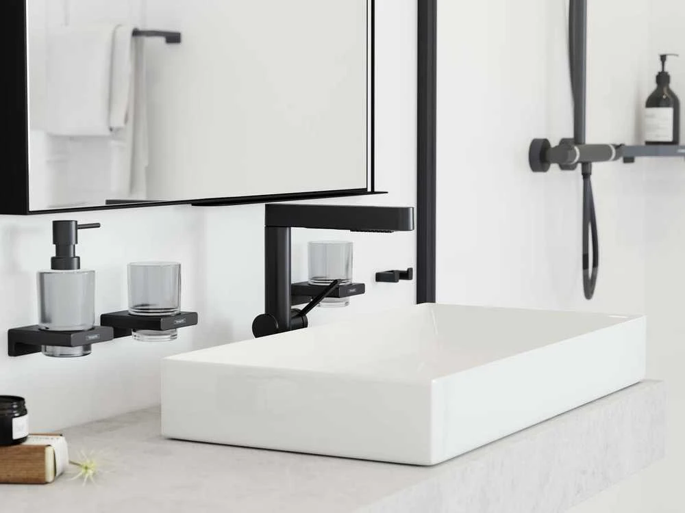 Praustuvo maišytuvas su ištraukiamu purkštuvu Hansgrohe Finoris 76063670, juodas matinis