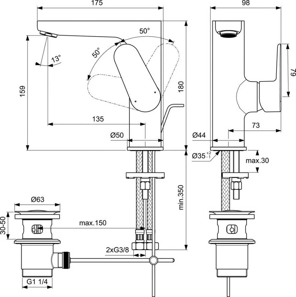 Standart Praustuvo maišytuvas Ideal Standard CERAFINE O BC703XG, juodas matinis