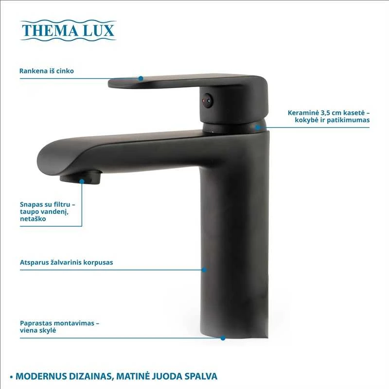 Maišytuvas praustuvui Sourcing BASIN MIXER THEMA LUXDF12301-1. Juodas