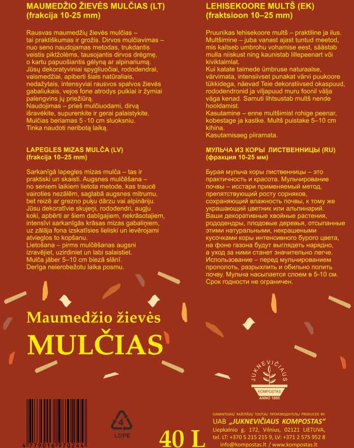 Mulčias maumedžio žievės Juknevičiaus, 10 – 25 mm, 40 l