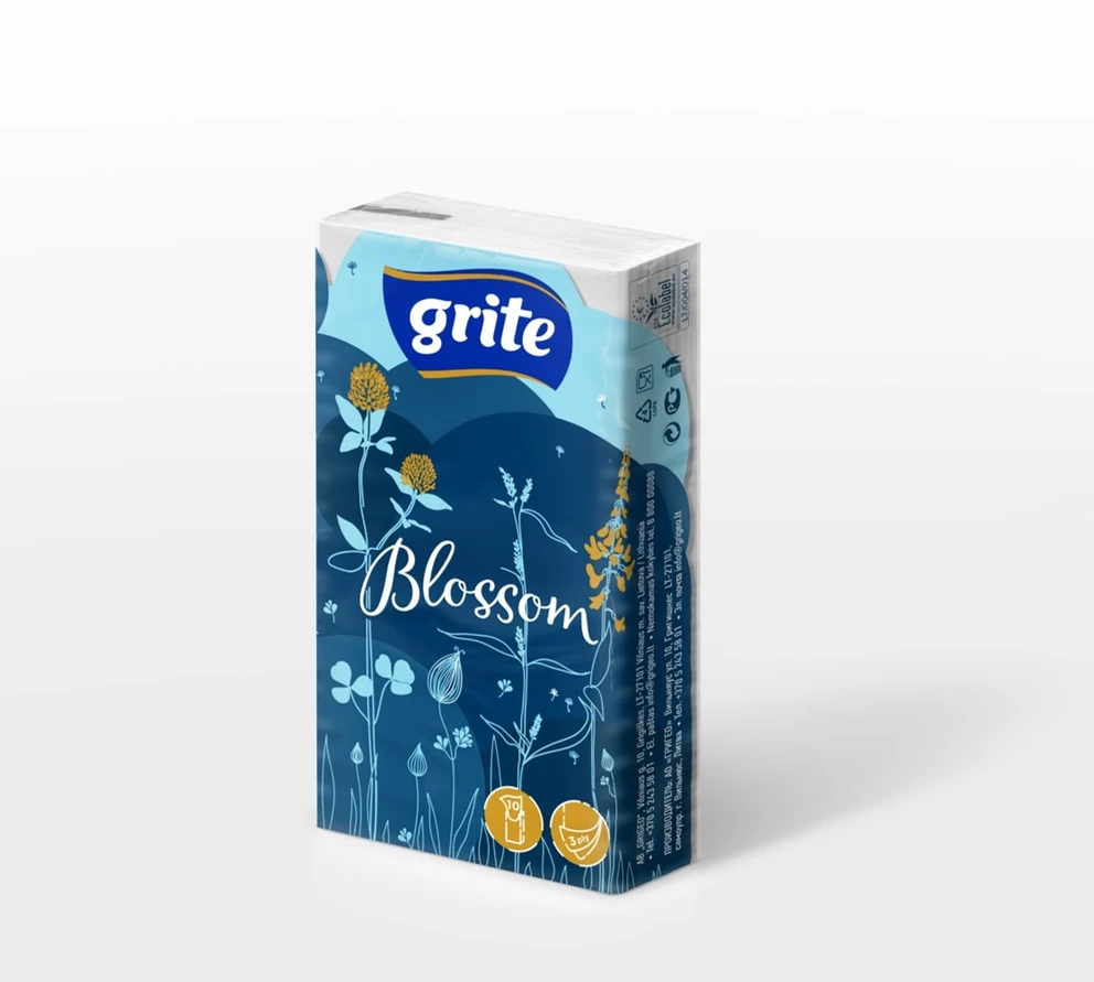 Vienkartinės nosinaitės GRITE BLOSSOM, 3 sl., 10 vnt.