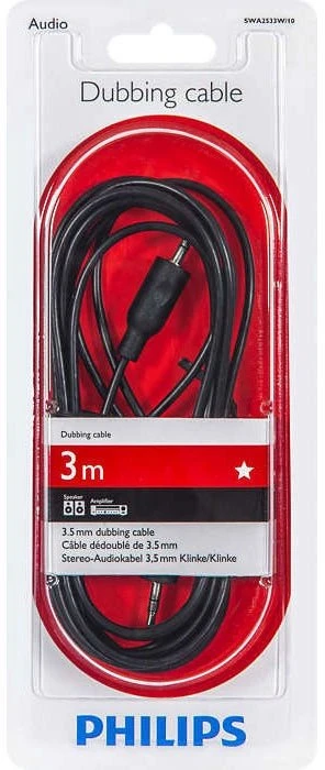 Laidas Philips SWA2533W 3.5mm Male ,vyriška,, 3.5mm Male ,vyriška,, 3 m, juoda sp.